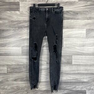 Simple Society Jeans‎ Women 11/30 28x26 Black Denim Distressed Skinny Frayed Hem